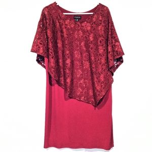 Women's Plus Red Cape Sheath Lace Dress, 18W